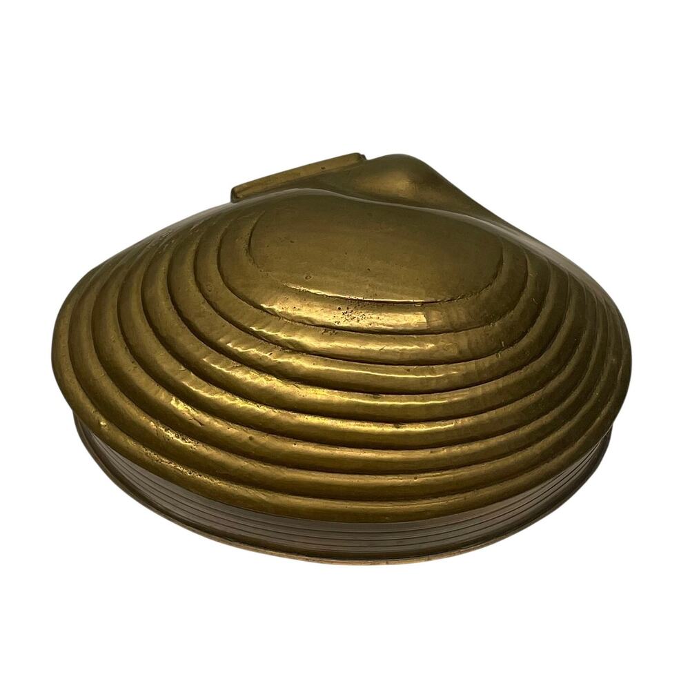 Brass Trinket Box Clamshell Hinged Nautical Coastal Beachy - Picture 5 of 9